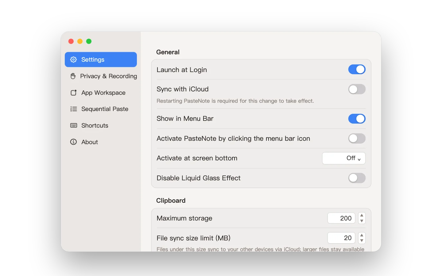 Launch at Login · iCloud Sync